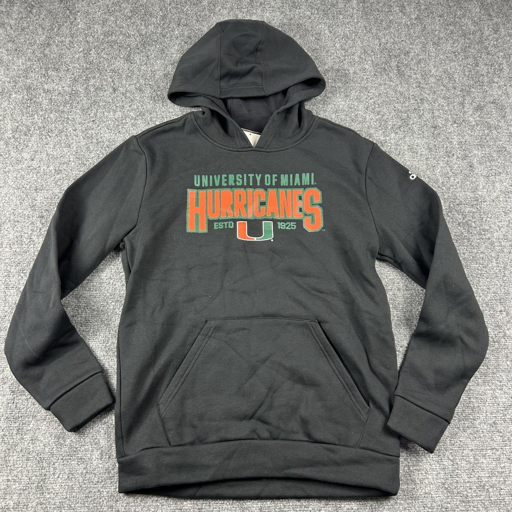 Miami Hurricanes Hoodie‎ Boys XL Black NCAA Football Adidas Fleece Sweatshirt